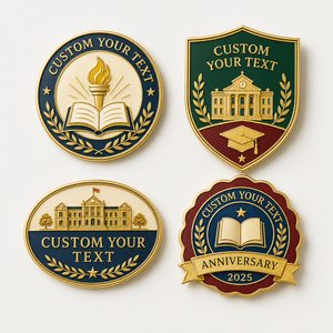 Ensemble de badges en métal émaillé personnalisés pour anniversaire scolaire et remise de diplôme, en alliage de zinc plaqué or, forme irrégulière, thème traditionnel - Product Image 1