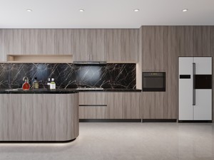 Meubles de cuisine modernes et minimalistes, armoires, plan de travail en pierre Nero Marquina, îlot de cuisine, ensemble de cuisine de luxe pour villa - Product Image 1