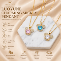 Collier pendentif Mickey plaqué or 18 carats LUOYUNE, serti de zircon 5A étincelant, bijoux élégants de dessin animé, tendance, cadeau pour femme