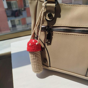 Crochet Mushroom Lip Balm Holder Red White Dots Beige Stem Reusable Keychain Cute Style Woven Pattern Lipstick <b>Bag</b> <b>Charm</b> - Product Image 3