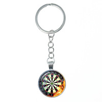 Mode fléchettes cible fléchettes porte-clés bonne chance verre Cabochon porte-clés pendentif personnalisé porte-clés vierges pour les équipes de fléchettes et les ligues