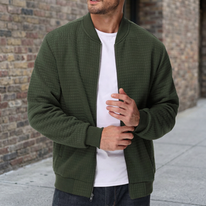 Blouson bomber matelassé vert pour homme, fermeture éclair, coupe-vent décontracté, en polaire, pour l'automne - Product Image 1