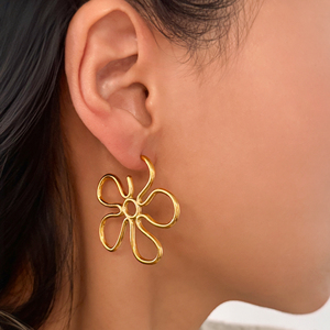 Pendientes Florales Brillantes de la Nueva Línea Boho Otoño/Invierno 2026, Estilo <span class=keywords><strong>Barcelona</strong></span>, Vacaciones, Dazan, Chapados en Oro de 18k, Acero Inoxidable Hipoalergénico, Joyería para Mujer - Product Image 5