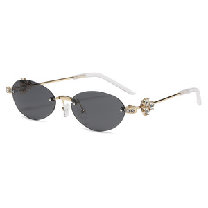 Oval Metal <b>Sunglasses</b> With Diamond Accents UV400 Protection For Outings Cycling Driving Stage Parties Unisex - Product Image 5
