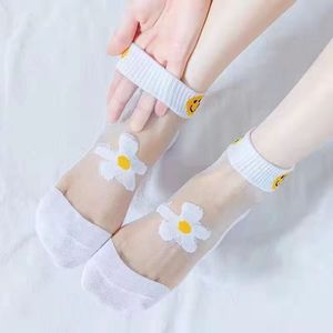 Women's Crystal <b>Silk</b> Ankle <b>Socks</b> Daisy Design Ice <b>Silk</b> Thin Anti-Snag Summer Japanese Style - Product Image 4