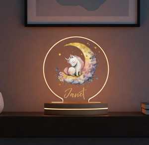 Lámpara Nocturna Personalizada de Unicornio y <span class=keywords><strong>Luna</strong></span>, LED Blanco Cálido, Decoración de Habitación de Cuentos de Hadas, Uso Doméstico, Regalo de Ramadán - Product Image 3