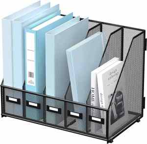 Desk Organizers Metal Desk Magazine <b>File</b> Holder with 5 Vertical Compartments Rack <b>File</b> Organizer for Office Home Workspace Black - Product Image 1