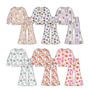 Pantalones de Campana Personalizados y Cómodos con Lazo de Calabaza para Bebés Niñas, Conjuntos de Halloween, Estilos a Juego para Hermanas, Ropa al por Mayor a Precio de Fábrica - Product Image 2