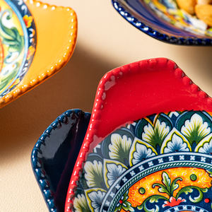 سيراميك بطراز بوهيمي مغربي ، طقم صلصات بمقبض متين ، وعاء للاستخدام المنزلي والحفلات أو المناسبات - Product Image 6