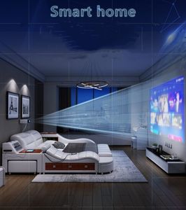 עיצוב מודרני מיטת עור חכמה מיטת קינג גודל מסגרת חדר שינה כפול ריהוט סט מלכה גודל מיטה זוגית חכמה רב תכליתית עם טלוויזיה - Product Image 2