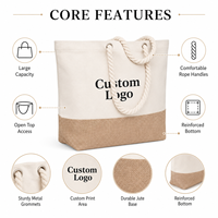 Tas Tote Kanvas Katun Kustom Kapasitas Besar dengan Pegangan Tali, Tas Belanja Pantai, Dapat Digunakan Kembali, Grosir, OEM, Label Pribadi