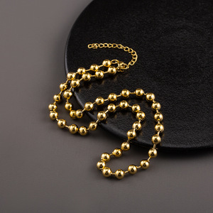 Collier ras du cou en acier inoxydable plaqué or 18 carats avec chaîne à billes, style minimaliste métallique, collier perlé tendance - Product Image 3