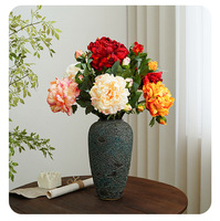 Nouvelle Arrivée : Fleurs Artificielles de Pivoine en Soie à Bords Brûlés, Longues Tiges, pour Décoration de Couloir de Mariage et Salon