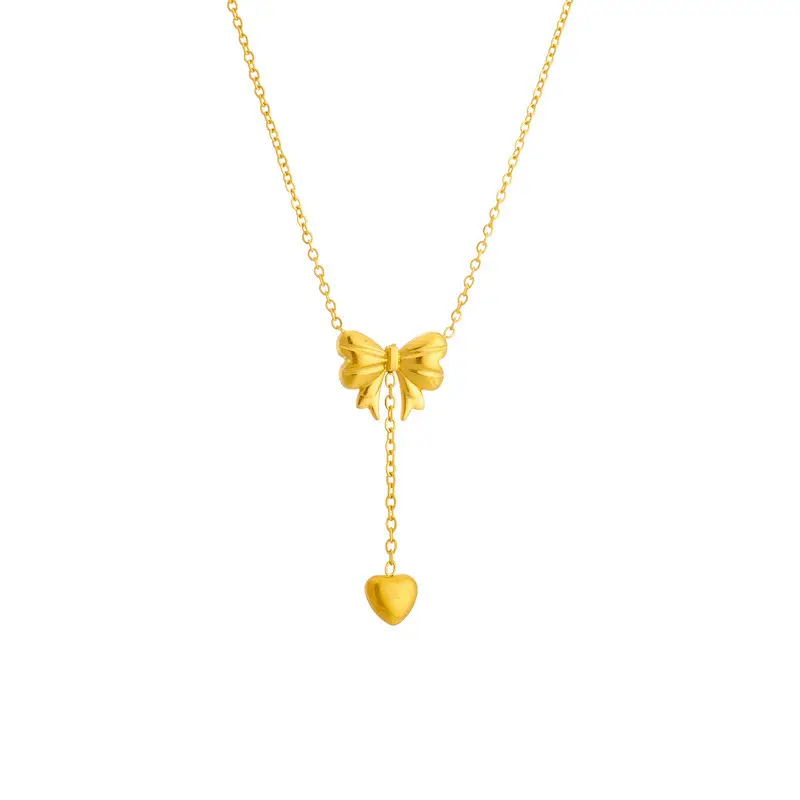 Colar de aço inoxidável banhado a ouro 18K para joias e pingentes de coração e amor borboleta moda