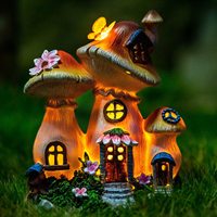 Lampe solaire en résine en forme de maison champignon, petite lampe décorative pour cour, lampe solaire de jardin