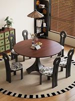 Table à manger vintage à base sculpturale en forme de croix, extensible de ronde à ovale, en bois de chêne massif, style mi-siècle, pour l'intérieur de la maison