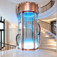 Ascenseur panoramique en verre à faible encombrement, 320 kg, 2-3 arrêts, MRL, sans engrenages, silencieux, pour villa de luxe, traction ronde