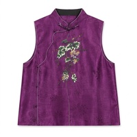 Gilet en soie Kesi pour femme, broderie française faite à la main, style néo-chinois, sans manches, avec boutons mandarin