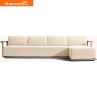 Canapé d'extérieur modulaire de luxe en teck massif, ensemble de canapés de jardin en forme de L moderne pour villa, complexe hôtelier, mobilier d'extérieur