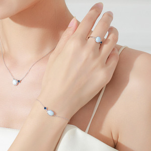 Parure de <span class=keywords><strong>bijoux</strong></span> originale en argent sterling 925 avec zircon bleu, bracelet, bague, cadeau de fête ou de mariage pour femmes, Offre Spéciale - Product Image 3