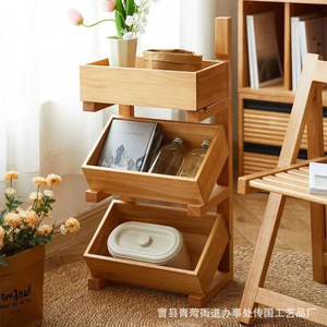 Solid Wood Floor <b>Standing</b> Storage Rack 3 Tier Kitchen Fruit <b>Vegetable</b> Basket Multi Layer Durable Storage Organizer - Product Image 3