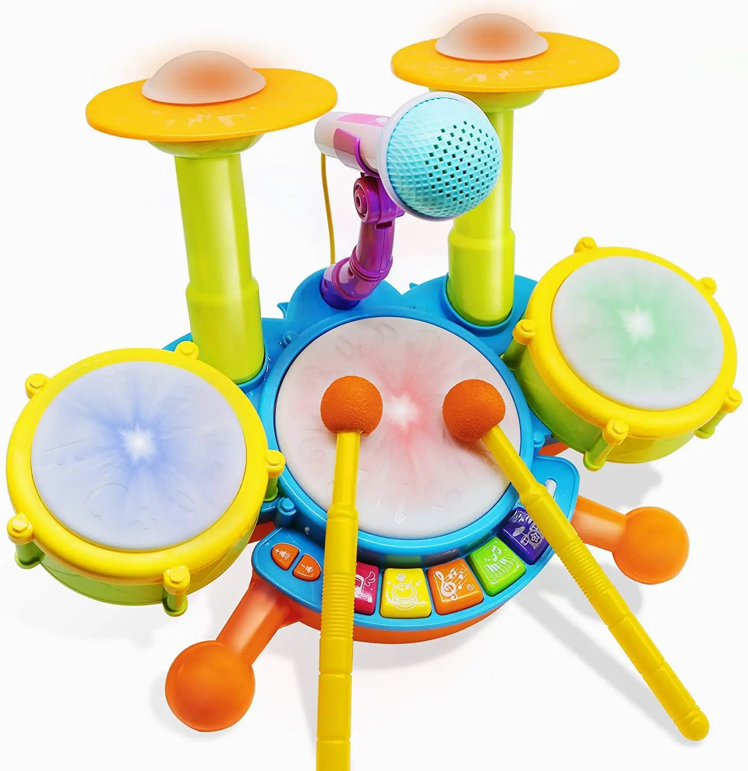 Kids 2 Drum Sticks And Microphone Musical Toys Drum Learning Wooden Toy Sets For Toddler