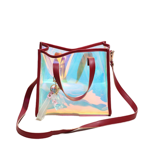 Ladies Fashion Holographic PVC Custom Waterproof Eco-Friendly <b>Crossbody</b> Tote Shoulder Handbag Open Style Iridescent - Product Image 1