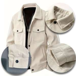 Blouson Bomber Homme en Velours Côtelé Style Européen et Américain, Tendance Décontracté Sportif à Simple Boutonnage avec Poches, Col Revers et Manches Longues - Product Image 5