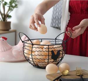 Panier à œufs en fil métallique en forme de poulet en céramique, panier à œufs en métal pour la décoration de la cuisine à Pâques - Product Image 6