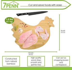 Stocks locaux des États-Unis 13 1/2 "X 10 7/8" Planche à découper durable et écologique en forme de poule en bambou - Product Image 5