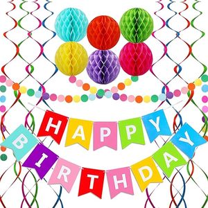 Striscione in lattice arcobaleno per compleanno, <span class=keywords><strong>6</strong></span> palline a nido d'ape, 8 spirali metalliche da appendere, impermeabile, resistente, per esterni, bestseller - Product Image 5