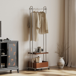 Movable Coat <b>Rack</b> With <b>Shelf</b> And Basket Minimalist Standing Clothes Organizer For Bedroom Home Use Wheeled Design - Product Image 3