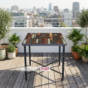 Table à manger pliante industrielle en métal avec plateau en bois rustique, mobilier d'hôtel artisanal, table de salle à manger mobile - Product Image 4