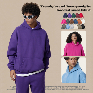 Sudadera con Capucha para <span class=keywords><strong>Hombre</strong></span>, Estilo Básico de Color Sólido, Sin Cordón, de Gamuza, Antiarrugas, de Algodón, Holgada, Fabricada a Medida - Product Image 2