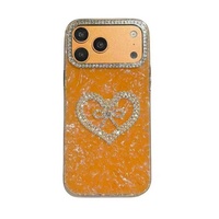 Funda de Teléfono Móvil con Diseño de Corazón y Lazo de Diamantes, en Mármol Cristalino IMD, para iPhone 11 12 13 14 15 16 17 Pro Max, para Chicas