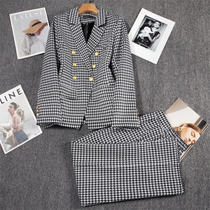 Conjunto de Blazer y Pantalones Formales de Estilo Coreano Vintage, Corte Regular, Diseño Casual a Cuadros y Espiga, Primavera-Otoño 2025 - Product Image 1