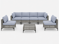 Ensemble de jardinage ajouré avec coussins moelleux, sept pièces, comprenant six chaises et une table
