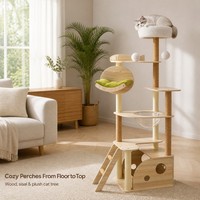 Arbre à chat intégré, meuble pour chat en MDF gain de place avec lit pour chat en forme de capsule spatiale, griffoir en sisal pour chats d'intérieur