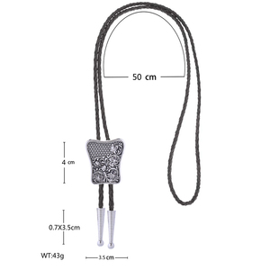 Collier pendentif en métal de haute qualité, style western <span class=keywords><strong>cowboy</strong></span>, motifs floraux et végétaux, avec attache bolo en cuir. - Product Image 1