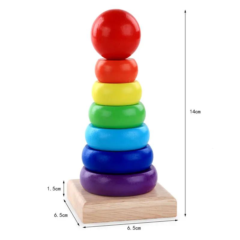 New Education Toys Wooden Stacking Wooden Rainbow Stack Toddler Learning Intellectual Development Toys Montessori Wooden Blocks