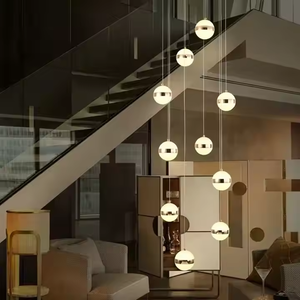 Luxe Gouden Bal Armatuur Voor Villa Trap Indoor Decoratie Hotel Villa Home Acryl Ball Lange Led Kroonluchter Hanglampen