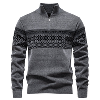 Pull tricoté jacquard 100 % coton pour homme, col montant, manches longues, anti-rétrécissement, anti-boulochage, anti-plis, chaud pour l'hiver