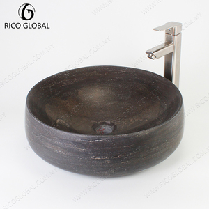 Vasque à poser en marbre bleu pour salle de bain, lavabo en pierre moderne pour maison et hôtel - Product Image 3