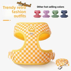 Harnais et laisse anti-évasion pour petit chien à carreaux, pour la <span class=keywords><strong>marche</strong></span>, avec accessoires de collier de luxe - Product Image 2