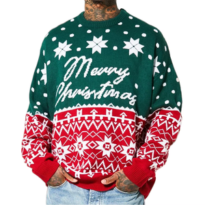 <span class=keywords><strong>Pull</strong></span> Jacquard Personnalisé avec Logo, Motif Amusant et <span class=keywords><strong>Original</strong></span> de Noël, Flocons de Neige Nordiques et Rennes, pour Hommes, Idéal pour les Fêtes d'Hiver - Product Image 1