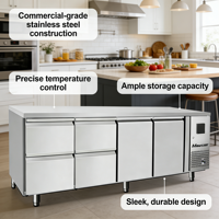 Seafood Prep Stainless Steel Table Undercounter Freezer Drawers 560L 4 Shelves Commercial Refrigeration Equipment for Kitchens