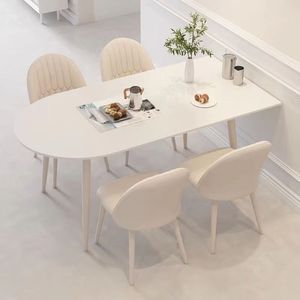 Table à manger en dalle de marbre blanc crème, ensemble de 4 pièces, meubles de salle à manger gain de place - Product Image 1