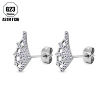 Pendientes con Diseño de Telaraña e Incrustaciones de Circonio, Cierre de Mariposa, Aleación de Titanio ASTM F136 G23, Joyería para Piercing Corporal