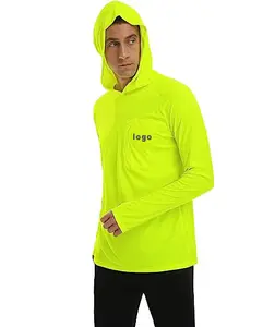 T-shirt à capuche à manches longues avec protection solaire pour hommes avec capuche UPF 50 + UV SPF T-shirts avec masque Rash Guard Fishing