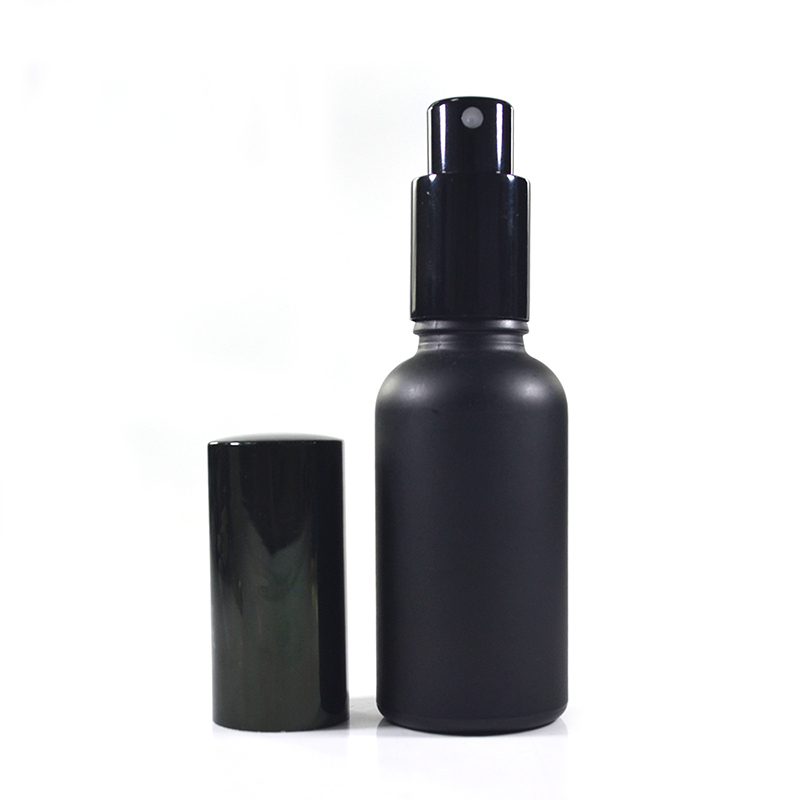 Cosmetic packaging round rectangular square matt black frosted glass spray bottle with mist sprayer